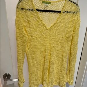 Sigrid Olsen Pale Yellow Open-Knit V-Neck Sweater